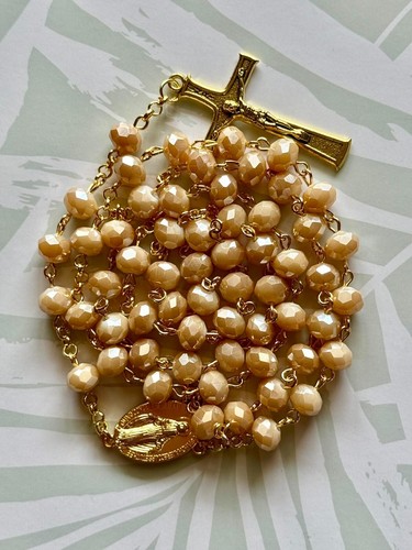 AB Champagne Colour Austrian Crystal Glass Bead Holy Rosary for Catholic Gift - Picture 3 of 5