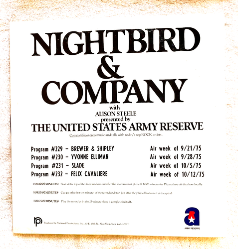 9/21/75 ALISON STEELE NIGHTBIRD SHOW: BREWER & SHIPLEY, YVONNE ELLIMAN, SLADE - Picture 2 of 4