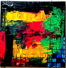 PARIS PEINTURE ABSTRACTION COLOREE  TABLEAU PEINTURE HUILE JUMEAUX JEAN PIERRE