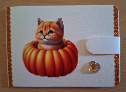 Geldgeschenk-Grusskarte °Kätzchen im Kürbis°  Herbst Halloween Handarbeit - Bild 11 von 13