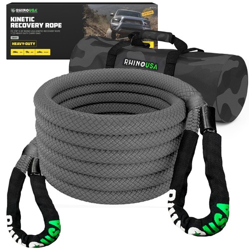 Rhino USA Heavy Duty Kinetic Recovery Tow Rope (7/8" x 20' Gray)