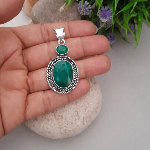 Lush Grüner Smaragd Edelstein 925 Sterling Silber Handgemachter Anhänger S-40 - Bild 2 von 5