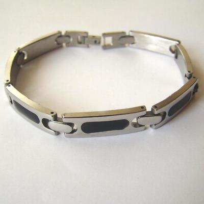 BRACCIALE UOMO STANGHETTE IN ACCIAIO INOX LUCIDO E NERO 11 Z