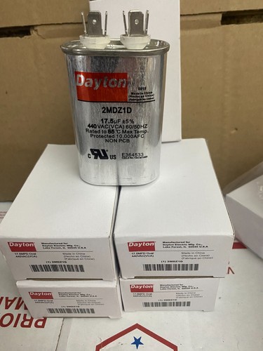 (5 LOT) DAYTON 17.5 HVAC OVAL Motor Run Capacitor 17.5 MFD/UF 440 VAC NEW