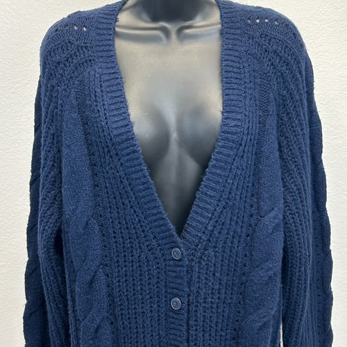 Torrid Outlander Cardigan Sweater Womens Size 2 2X 18-20 Cable Knit Pockets Blue - Picture 3 of 9