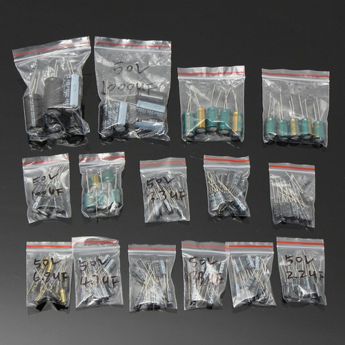 120Pcs 15 value 50V 1uF-2200uF Electrolytic Capacitor Assortment Kit Set