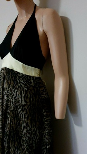 SHEIKE Designer Label Womens Brown Animal Print Yellow Satin Slash Dress Size 10 - Picture 6 of 8