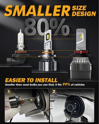 AUXBEAM LED Headlight High Low Beam Bulbs 9005 9006 Combo 6500K White Bright 90W - Picture 8 of 12