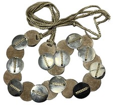 Hip Belt Vintage 70s Fringe Tie Cord Faux Suede Metal Discs Boho Hippie O/S