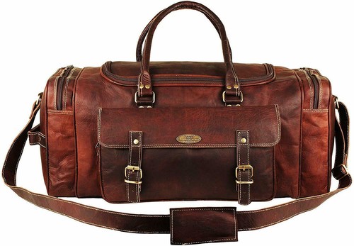 Bolso de Viaje Unisex Hombre Cuero Genuino Vintage Marrón Equipaje Fin de Semana Lona Gimnasio - Imagen 3 de 10