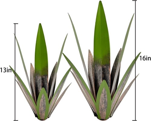 2 Pack Metal Agave Garden Art Sculptures Rustic Lawn Ornaments Green New - Picture 2 of 7
