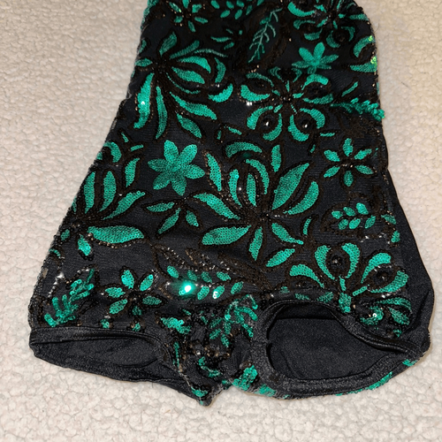 Costume Gallery Childs Black Green Sequin Dance Costume Size Small - Picture 2 of 10