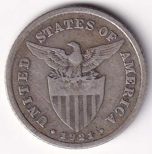1921 US Administration Philippines 20 CENTAVOS Silver Coin - Stock #D68 - Picture 2 of 4