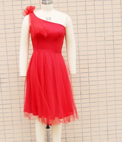 CLEARANCE - Color Red, Size S - One Shoulder Sleeveless Mesh Patchwork Dress - Imagen 4 de 18