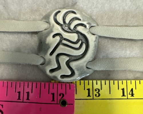 Leona Caldwell Leather Belt Gray w/Ceramic Tiles Kokopel SW Design VTG Signed - Picture 6 of 21