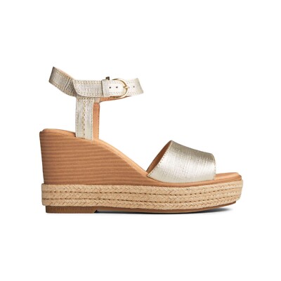 SPERRY Gold Leather Espadrille Ankle Strap Open Toe Ankle Strap Shoes, Size 7