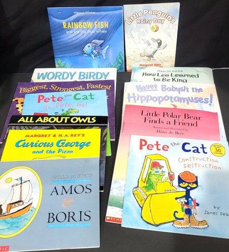 Tierthema Kinder 12 Buch Lot Grundstufe neugierig George Regenbogen Fisch Pete