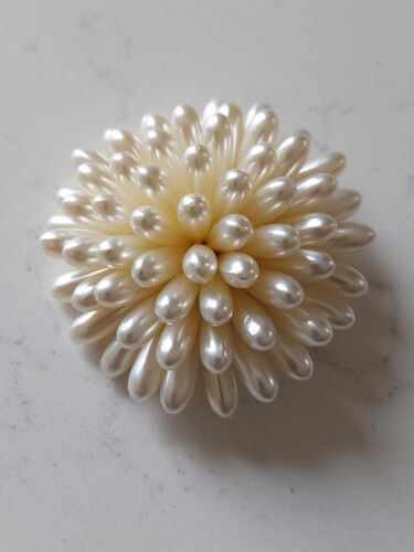 Statement Crysanthemum Faux Pearl Brooch Domed Large 2" Vintage - Picture 1 of 8