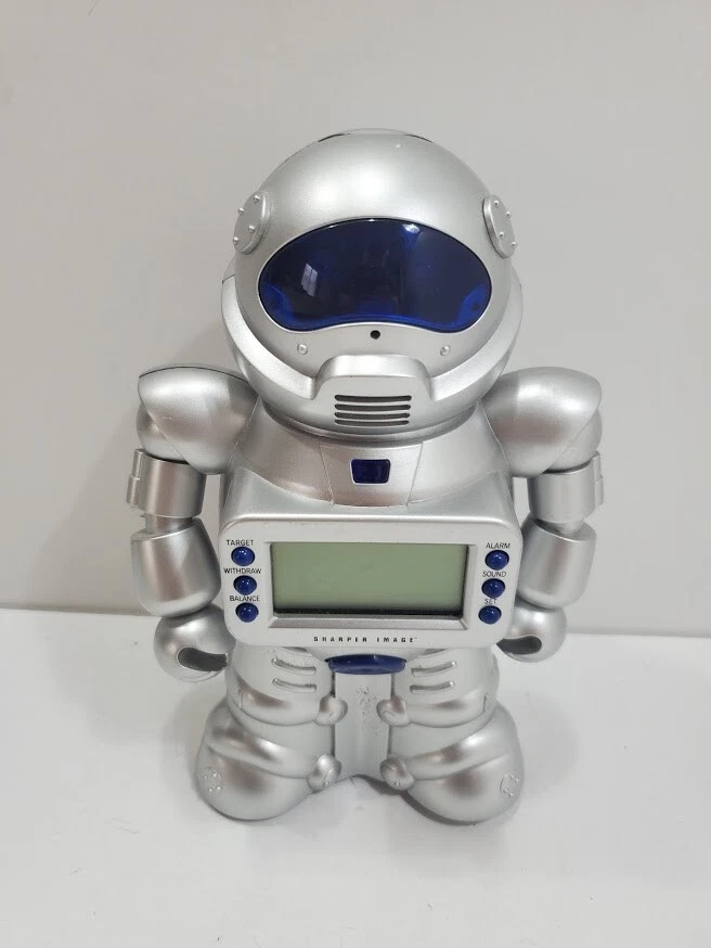 Robot 9" Alarm Clock Coin Bank Sharper Image, Powers On  - Image 2 of 4