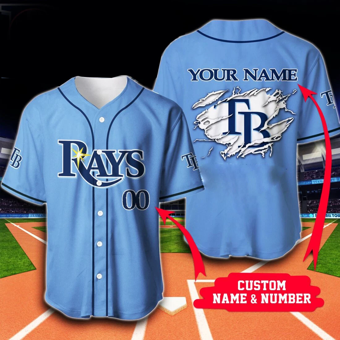 Personalized Rays Custom Name Baseball Jersey Print Blue Size S-5XL