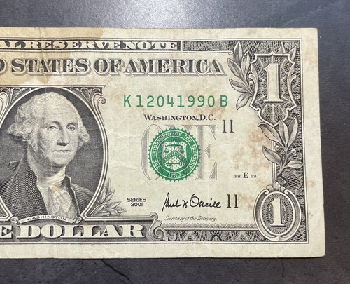 Dec 4, 1990 : K 12041990 B BIRTHDAY $1 One Dollar Bill Fancy Serial Number - Picture 3 of 5