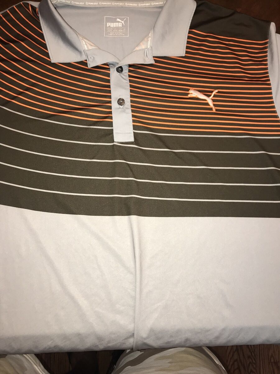 PUMA GOLF Cobra Polyster Golf Shirt XL TG Grey W Brown Orange Stripes eBay