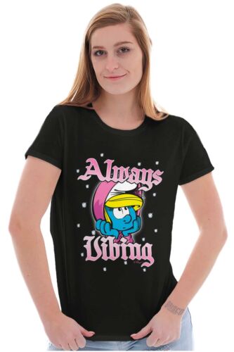 Smurfette Cartoon Always Vibing Diamonds Womens Top Junior Graphic Tee - Picture 3 of 7