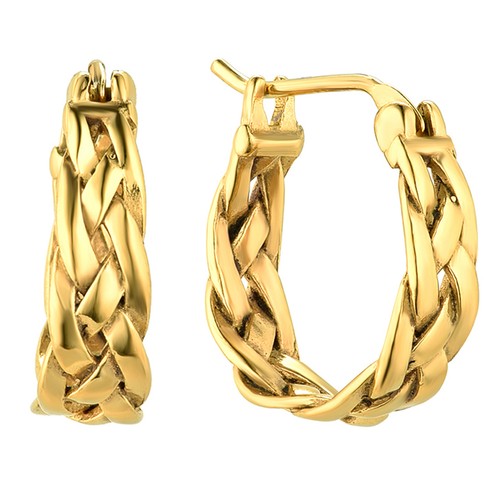 Stainless Steel Braided Small Hoop Huggie Earrings Thick Chunky For Men Women - Picture 12 of 14