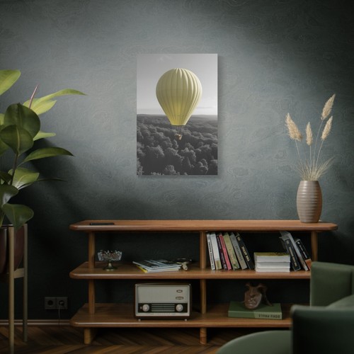 Yellow Hot Air Balloon Canvas Wall Art – Minimal Nature Print | Aerial Forest - Picture 10 of 50