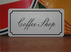 Coffee Shop Metal Sign in Fancy Script and Black Border