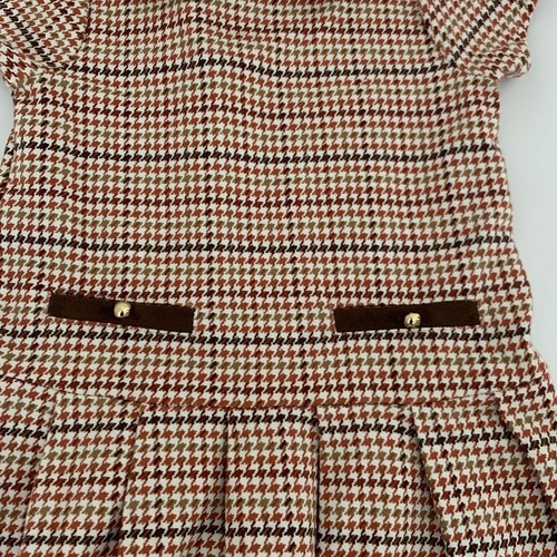 Janie and Jack Dress Girl 6 Rust Houndstooth Plaid Peter Pan Collar Pleat Preppy - Picture 5 of 9