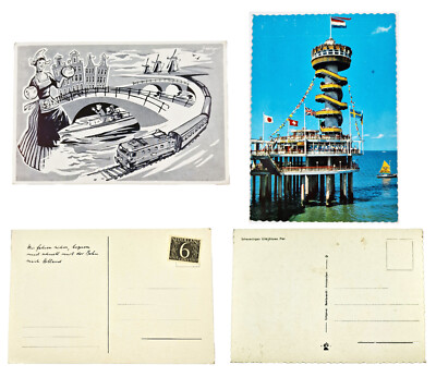2 Vintage Holland Postkarten - Scheveningen Pier & Illustr. Touristenmotiv