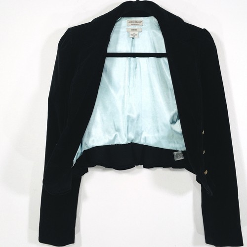 VTG GUESS JEANS Women’s Black Velvet Crop Blazer Sz S Peplum Metal Buttons - Picture 8 of 10