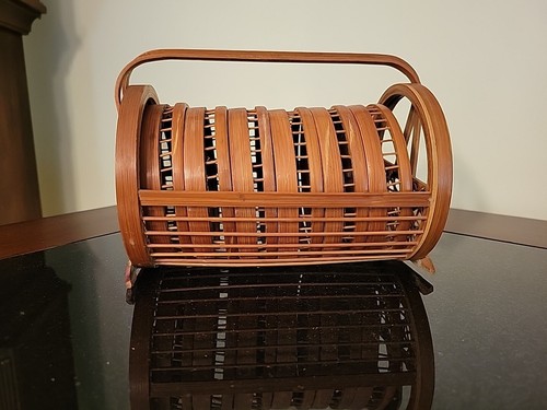 Vintage Bamboo & Rattan Coaster Set of 6 South American Theme - Picture 2 of 13