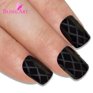 False Nails Matte Black French Manicure Bling Art 24 Fake Medium Tips 2g Glue Ebay