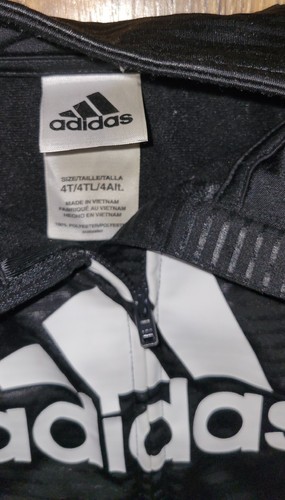 Adidas Boys 4T Zip Up Athletic Jacket,Black White Logo,Pocket Excellent - Picture 5 of 6