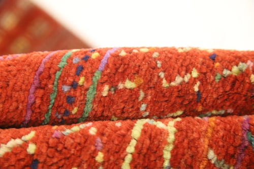 2x4 Orange Rust Afghan Hand Made Striped Oriental Lori Baft Wool Rug - Picture 11 of 12