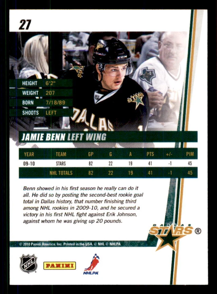 2010-11 Donruss #27 Jamie Benn Dallas Stars - Image 2 of 2