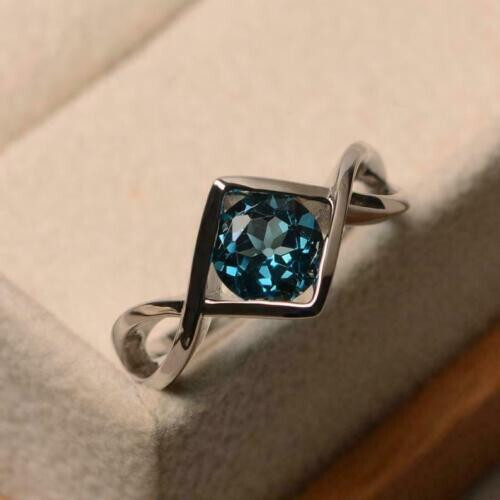 14K White Gold Over 1.50 Ct Round Blue Diamond Solitaire Engagement Wedding Ring - Picture 2 of 8