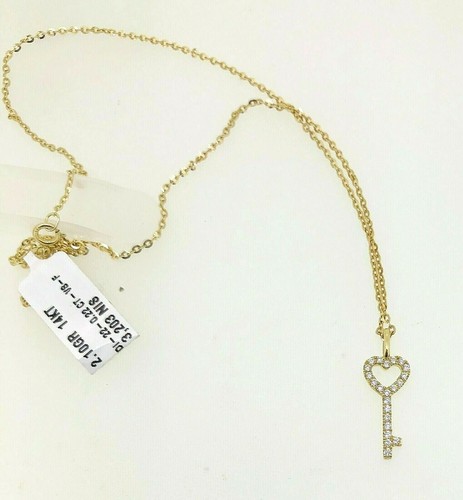 Diamond Key Pendant Necklace Heart Love 0.22 Ct Natural 14k Gold Charm Birthday - Picture 6 of 12