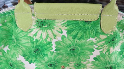 Longchamp kleine Tasche grün weiß Blumen TOP Leder und Stoff Henkeltasche - Bild 8 von 12