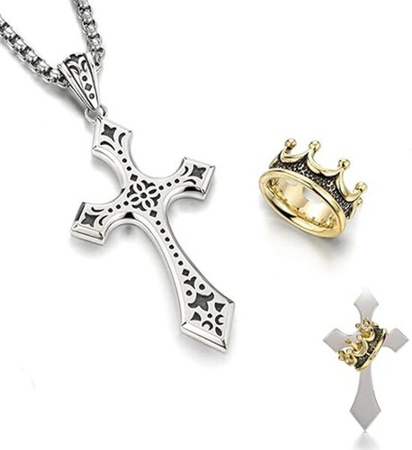 Crown Cross Necklace,Personalized Copper Cross Necklace with Crown,Silver Cross - Picture 4 of 12