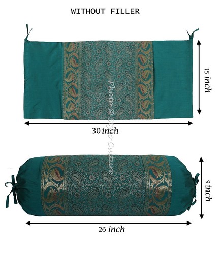 Indian Bed Bolster Cushion Cover Wedding Decor Brocade Silk Pillow Cases 30 x 15 - Picture 20 of 51