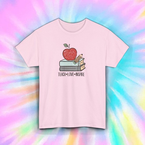 Teach Love Inspire Apple Books Pencil Cute Teacher Gift T-Shirt S-5XL - Picture 13 of 13