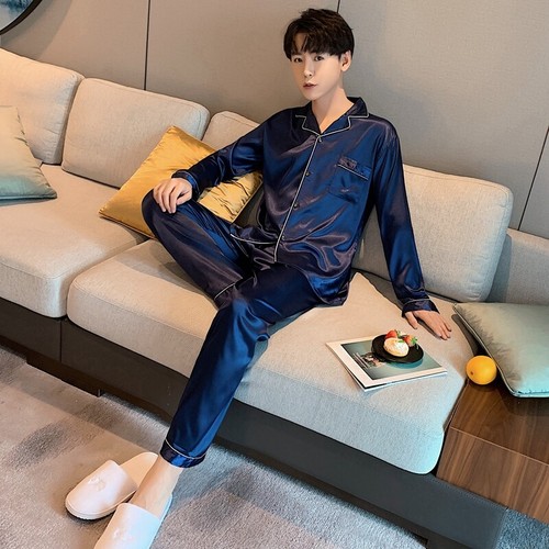 Mens Silk Satin Pajamas PJ Set Long Sleeve Top and Bottom Loungewear Homewear - Picture 11 of 15