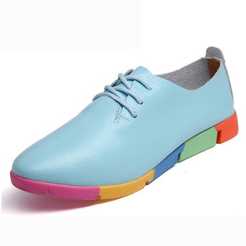 Womens Pointed Toe Lace Up Loafers Soft Sole Leather Sneakers Ladies Flats Shoes - Picture 18 of 22
