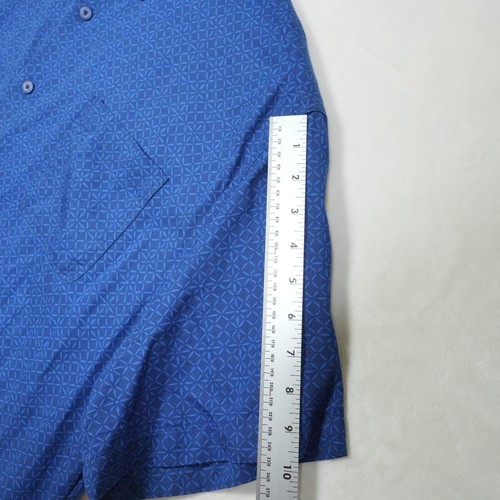 Nat Nast Shirt Mens 2XL Silk Blend Short Sleeve Button Up Blue Geometric Print - Picture 6 of 7