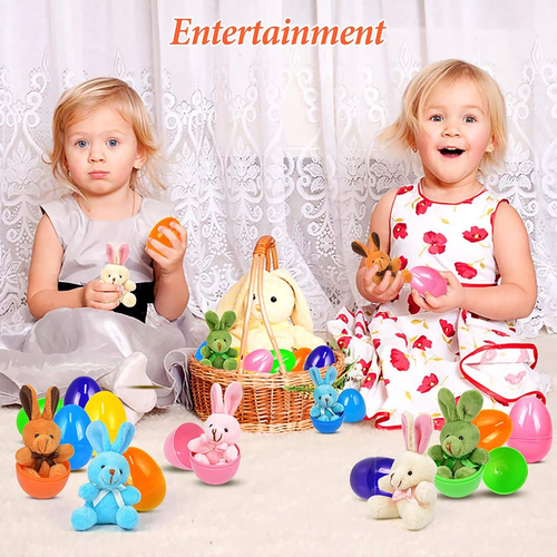 12 Packs Easter Egg Basket Stuffers Plush Bunny Plastic Easter Eggs Fillers Kids - Picture 5 of 12