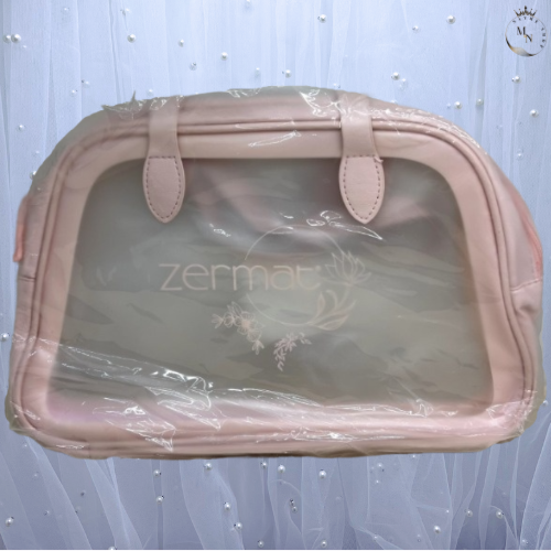Bolsa organizadora de maquillaje transparente rosa Zermat con cremallera estuche cosméticora - Imagen 1 de 2