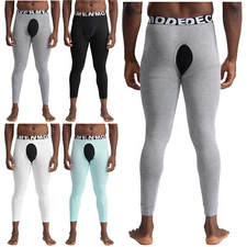 Mens Crotchless Thermal Long Johns Bottoms Athletic Tights Base Layer Nightwear